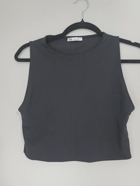 Zara Black High-Neck Sleeveless Crop Tank